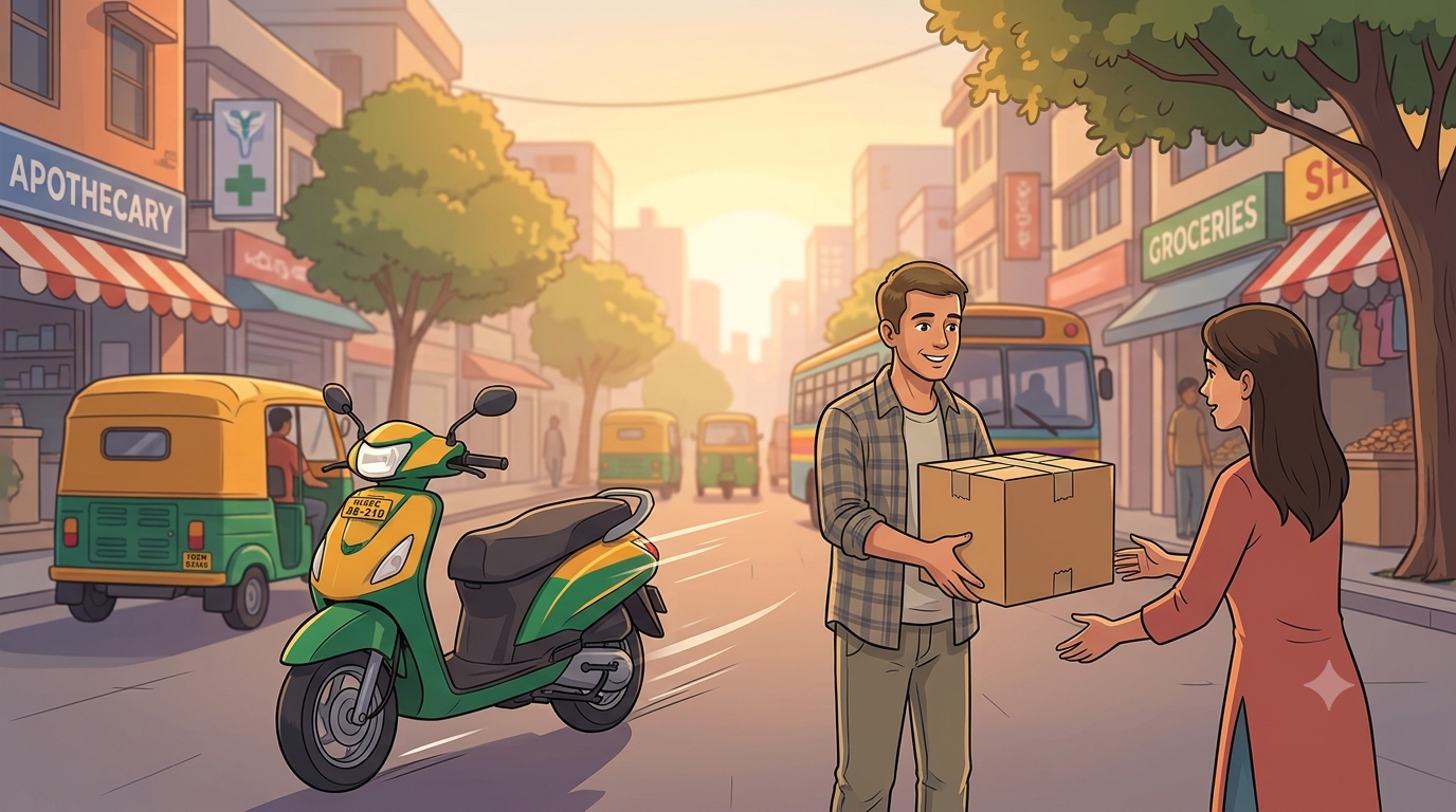 Courier delivering a parcel to its destination